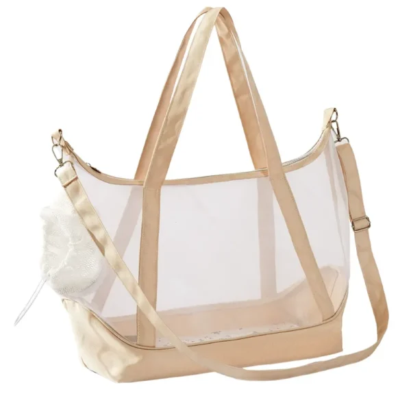 10007 Beige foldable transparent mesh pet carrier bag for cats and dogs