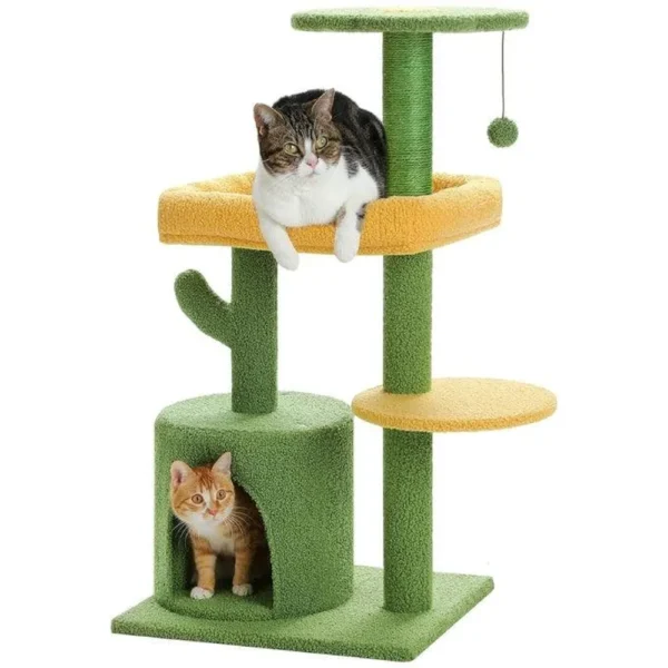 Cactus-shaped cat climbing tree with sisal scratching posts and kitten condo for wholesale