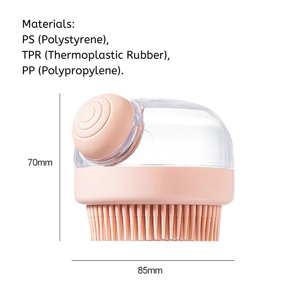 Pet shampoo brush size guide with measurements for wholesale buyers