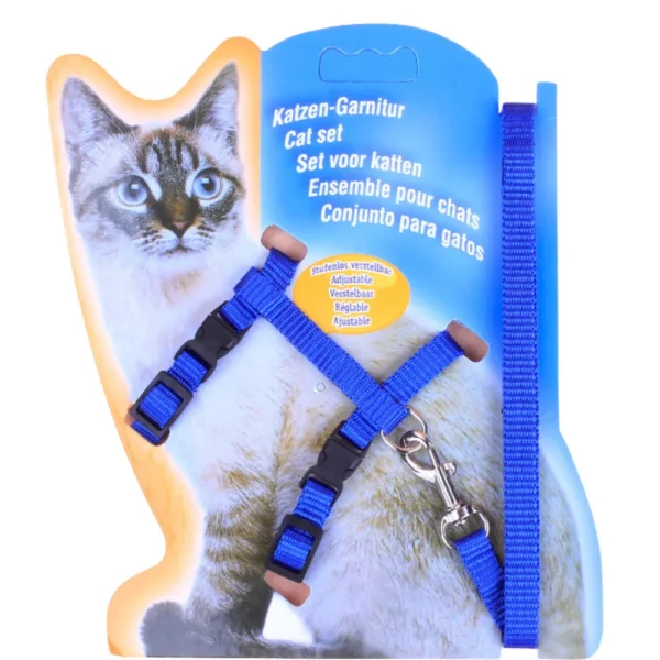 10008 Blue H-style adjustable nylon cat harness and leash set for kittens