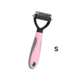 10008 Small size pink color pet grooming brush for cats and small dogs, ergonomic handle design