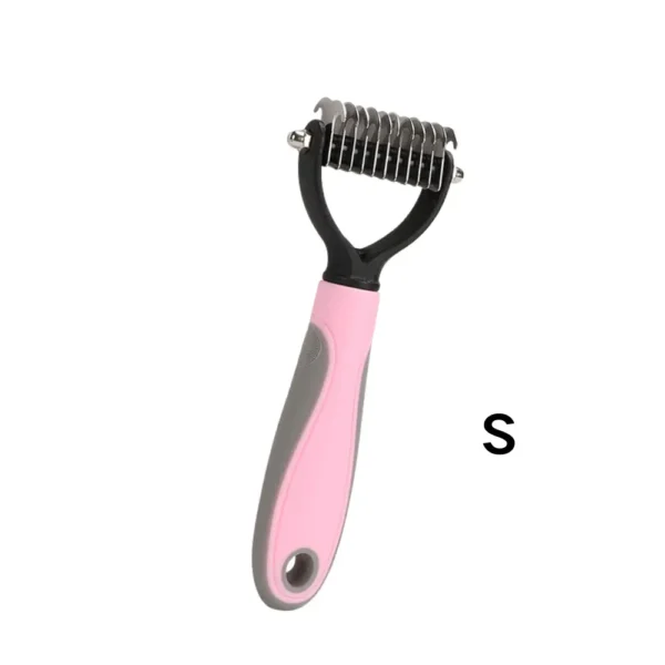 10008 Small size pink color pet grooming brush for cats and small dogs, ergonomic handle design