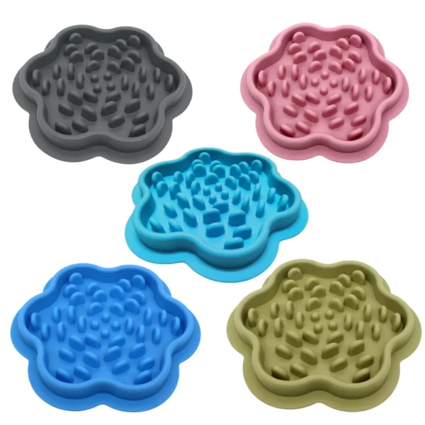 10008 Set of five assorted color silicone anti-choking slow feeder pet bowls