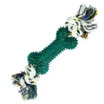 10008 Bone-shaped cotton rope TPR dog toy in dark green color, durable wholesale dog toy