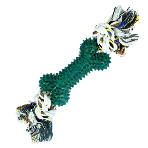 10008 Bone-shaped cotton rope TPR dog toy in dark green color, durable wholesale dog toy