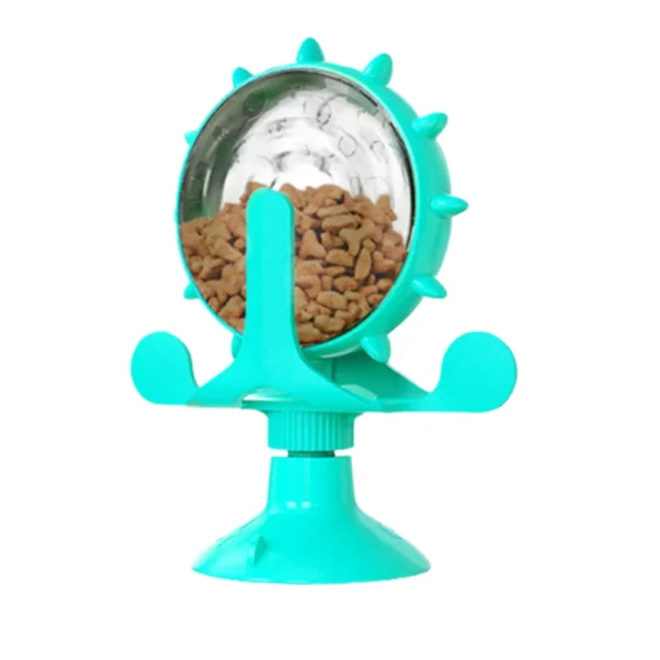 10008 Blue cat treat dispenser toy with suction cup and rotating desig