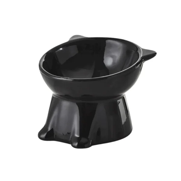 10008 Black elevated ceramic cat bowl with tilted design for cats