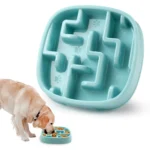 Blue easy-clean square slow feeder dog cat bowl