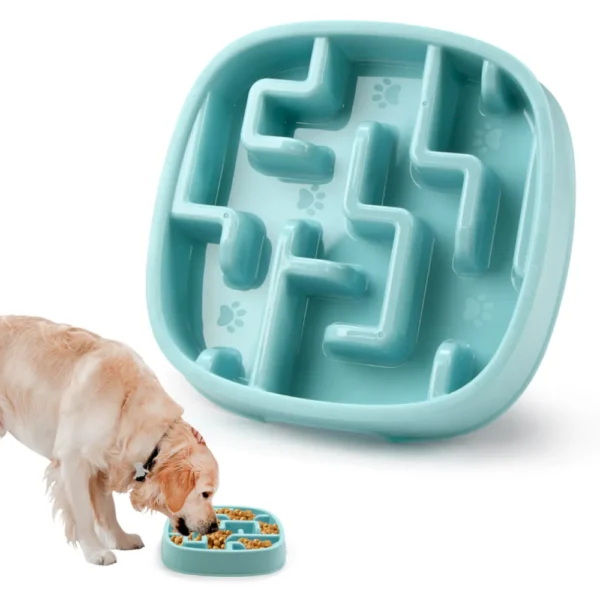 10008 Blue easy-clean square slow feeder dog cat bowl