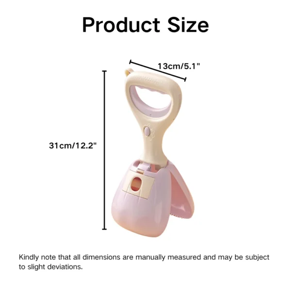 10008 Size dimensions of portable dog poop scooper with bag holder for bulk pet supplies