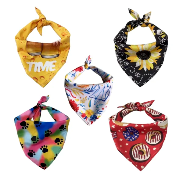10009 Summer pet bandanas wholesale – polyester printed dog and cat scarves for beach and travel, assorted colors