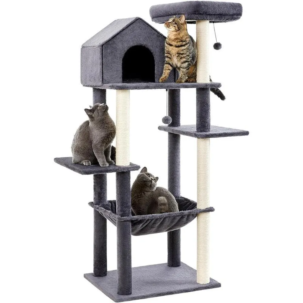 Multifunction multilayer cat activity tree with hammock and large cat tower design