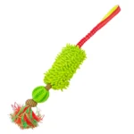 10009 Green interactive dog tug toy with treat dispensing ball and plush mop section