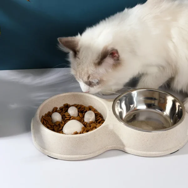 10009 Dog eating from eco-friendly wheat straw bowl with non-slip base
