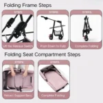 10009 Close-up of pet stroller showing durable frame, breathable mesh, and detachable carrier