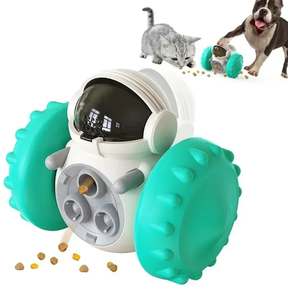 Robot shaped interactive tumbler pet toy food dispenser wholesale – blue color