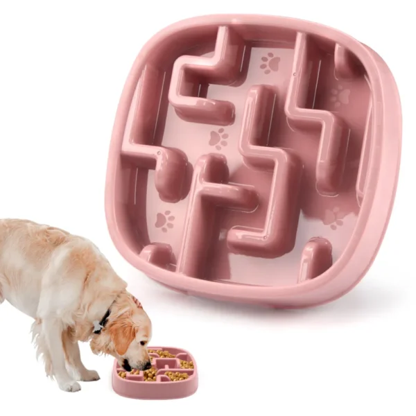 10009 Pink square slow feeder pet bowl for cats and dogs