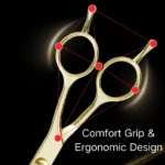Demonstration of straight, curved, and thinning grooming scissors cutting dog fur