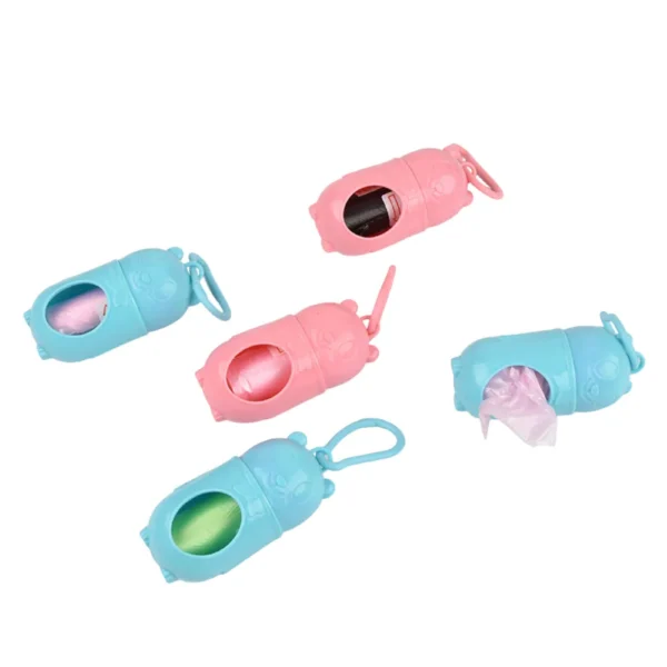 10009 Bear poop bag holder attached to dog leash, convenient for outdoor use