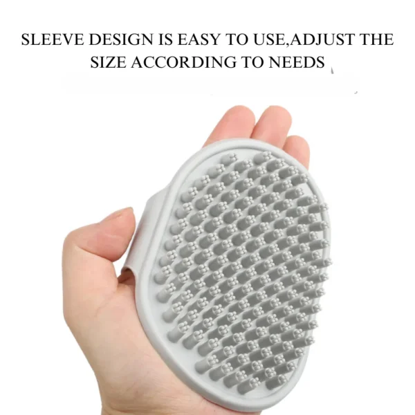 10011 Pet owner using de-shedding bath brush to reduce shedding and clean coat