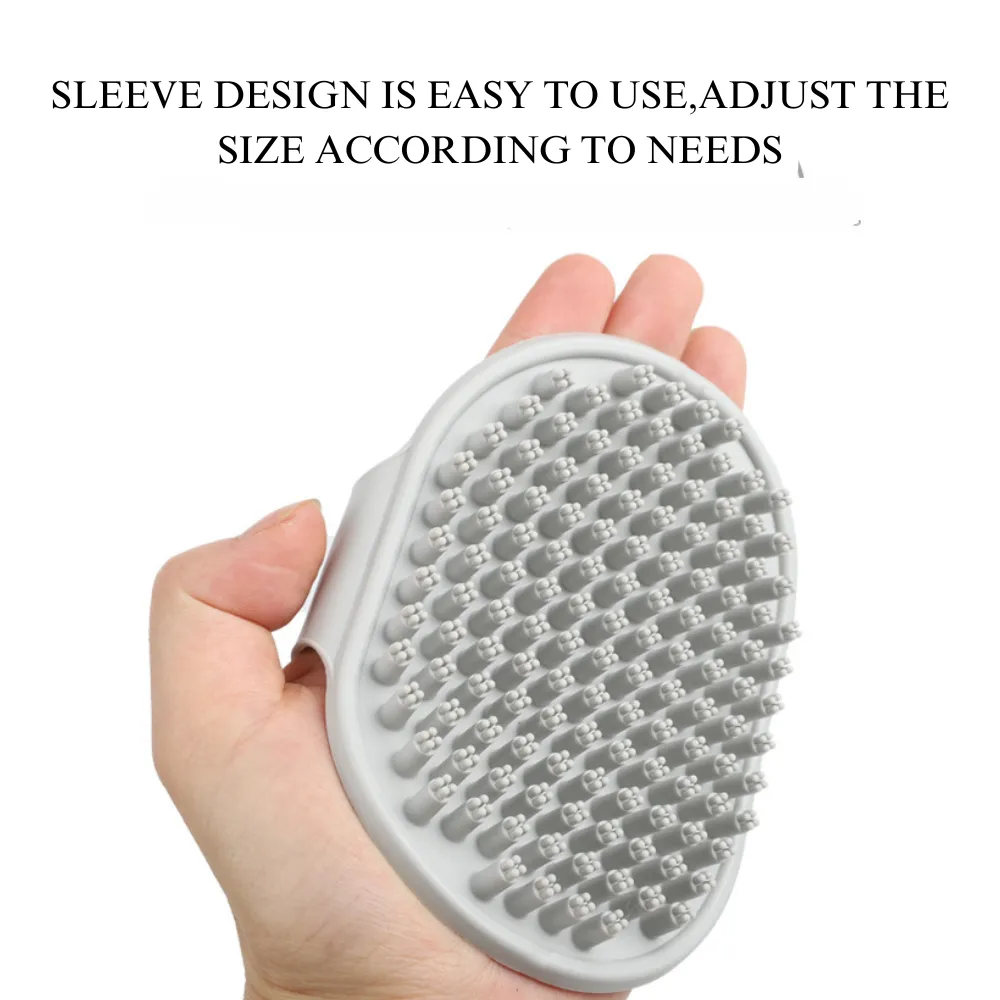 Pet owner using de-shedding bath brush to reduce shedding and clean coat