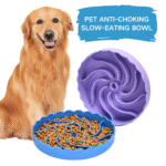 10011 Dog eating from food-grade silicone slow-eating bowl with suction cups on kitchen floor – professional pet feeding tool wholesale