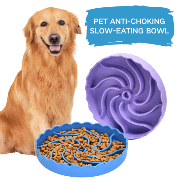10011 Dog eating from food-grade silicone slow-eating bowl with suction cups on kitchen floor – professional pet feeding tool wholesale