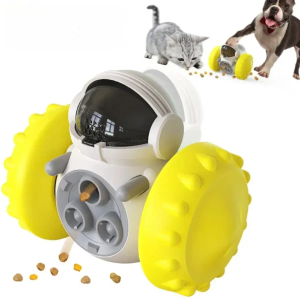 10011 Robot shaped pet toy dispenser in yellow color