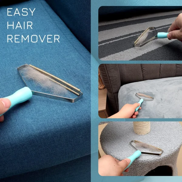 10012 Pet hair remover in use on sofa fabric removing dog and cat fur