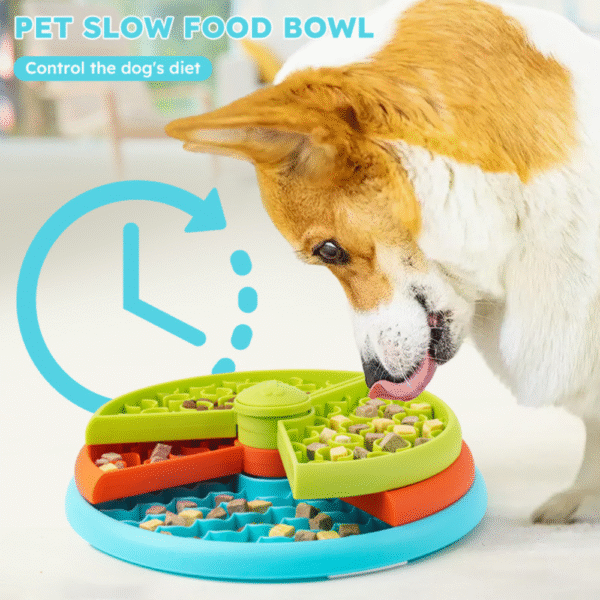 10013 Interactive rotating pet feeder bowl promoting slow eating and digestion