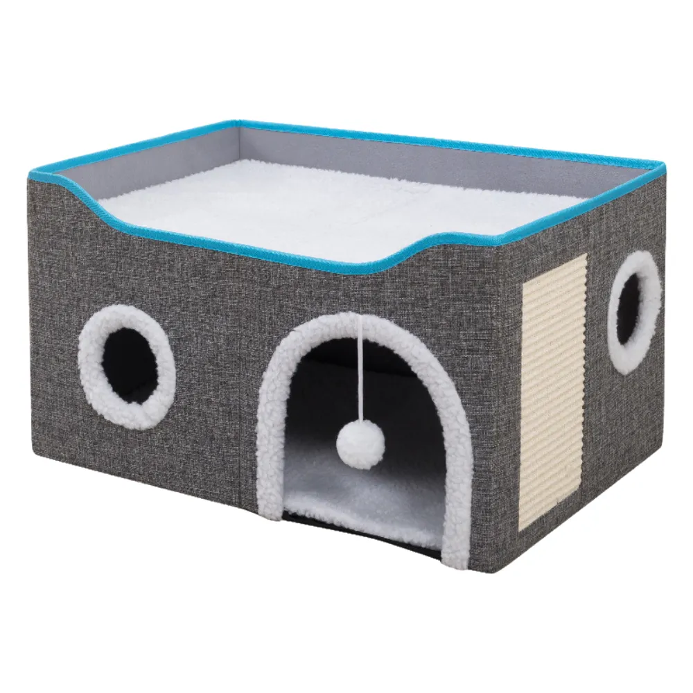 Wholesale cat house with scratching board and plush cushion for indoor cats