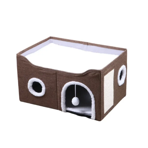 535f8a617c6fb56833a549147571771c Brown foldable cat house with scratching board and play toy