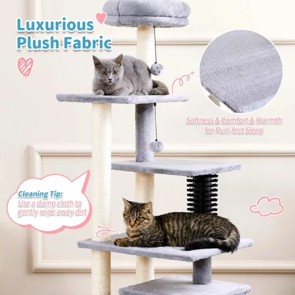 10001 Large cat climbing and lounging on wholesale multi-level cat tree tower in modern pet store