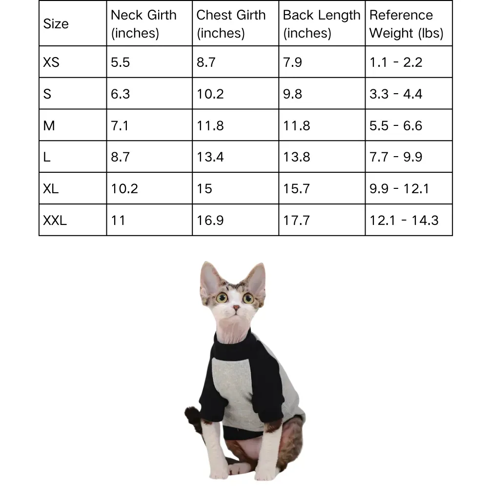 Size chart for wholesale cat sweatshirts – pet apparel sizing guide for retailers and shops