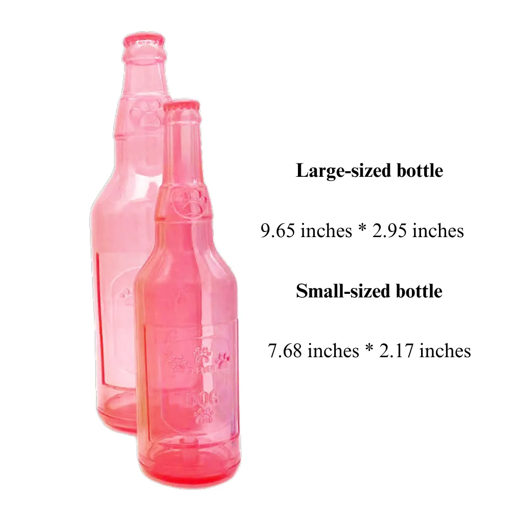 Size chart of rubber squeaky dog bottle toy for wholesale pet supplies
