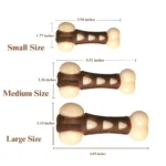 Dog paw bone chew toy size chart for small, medium, and large dogs