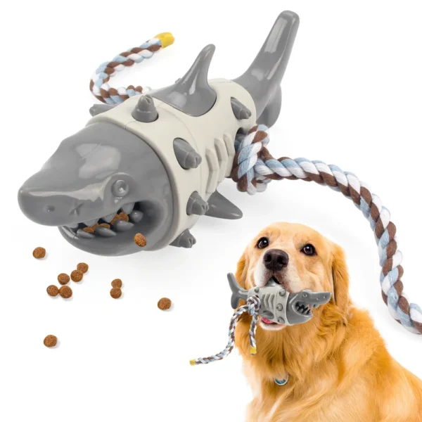 10001 Grey shark chew toy with rope for aggressive chewing, wholesale dog supplies