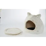10001 Close-up of soft plush fabric and interior cushion of cat cave bed, wholesale pet supplies.