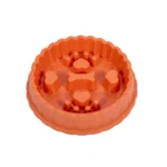 Orange slow feeder pet bowl for dogs and cats with anti-choking design