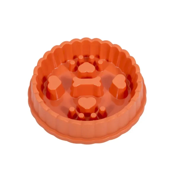 Orange slow feeder pet bowl for dogs and cats with anti-choking design