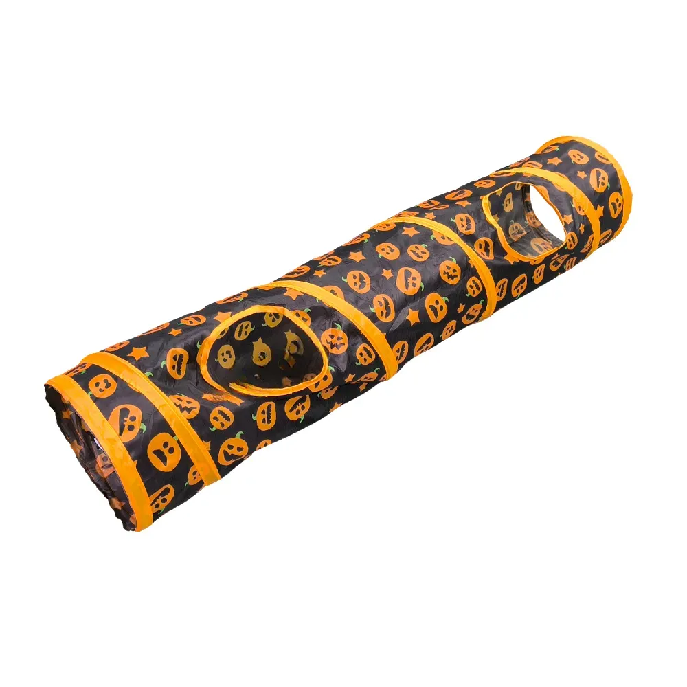 Halloween pumpkin cat tunnel toy foldable straight play tube for cats wholesale.