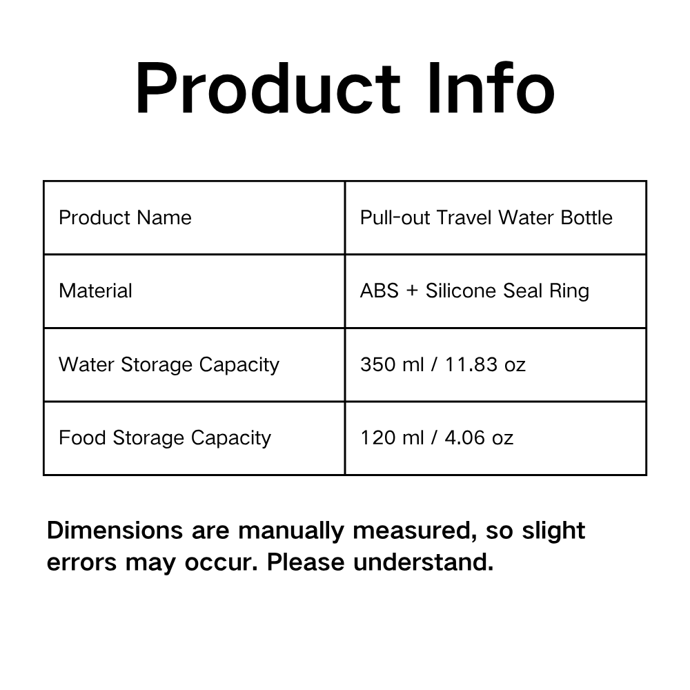 Portable pet travel water bottle – product size chart and capacity guide