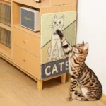 10002 Cat using jute scratcher mat in living room, ideal for preventing furniture damage
