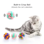 Cat chasing colorful glitter toy balls with bell sound