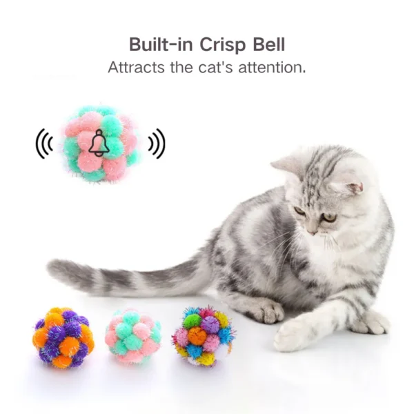10002 Cat chasing colorful glitter toy balls with bell sound