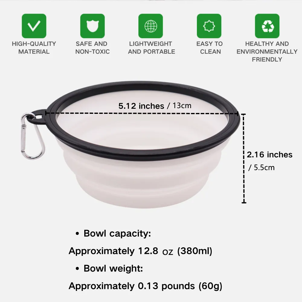 Collapsible silicone dog bowl with size dimensions for wholesale retail reference