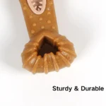 10002 Close-up of wood-infused dog chew toy with textured surface for teeth cleaning