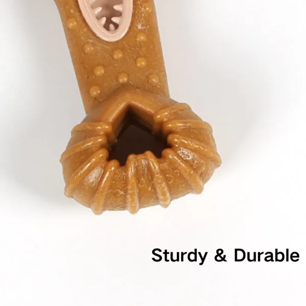 10002 Close-up of wood-infused dog chew toy with textured surface for teeth cleaning