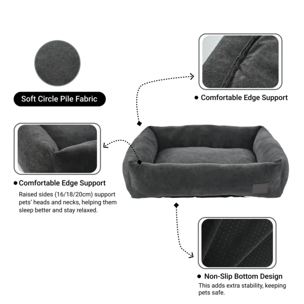10002 Close-up of grey circle pile fabric pet bed showing soft texture and anti-slip base