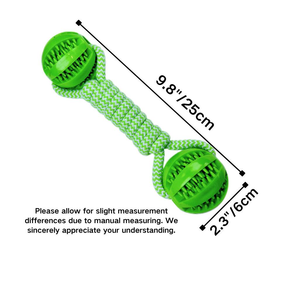 Size comparison chart of TPR dog ball with cotton rope for different breeds